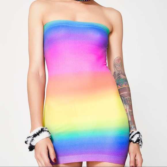 tight rainbow dress